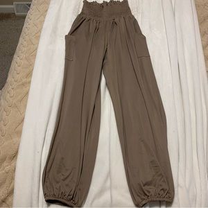 Harem Pants light brown dark cream for yoga lounge dance hike comfort boho